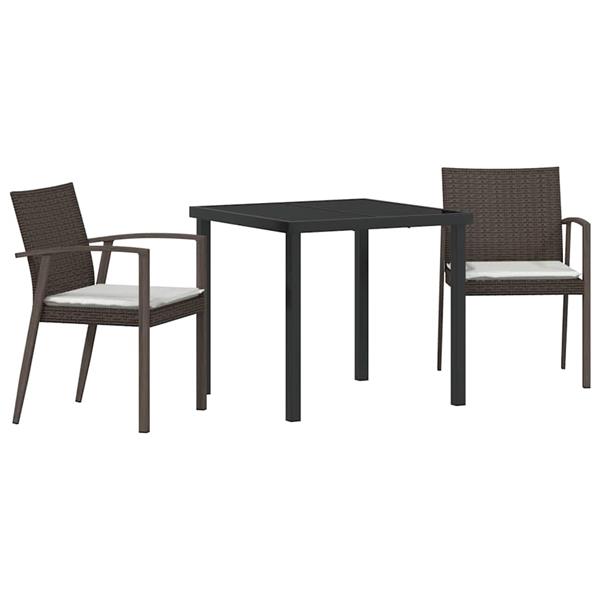 Grote foto vidaxl tuin eetset 3 pcs bruin poly riet tuin en terras tuinmeubelen