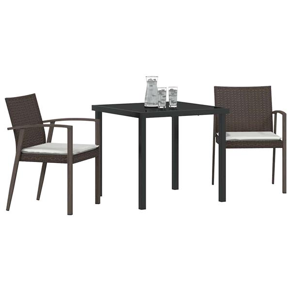 Grote foto vidaxl tuin eetset 3 pcs bruin poly riet tuin en terras tuinmeubelen
