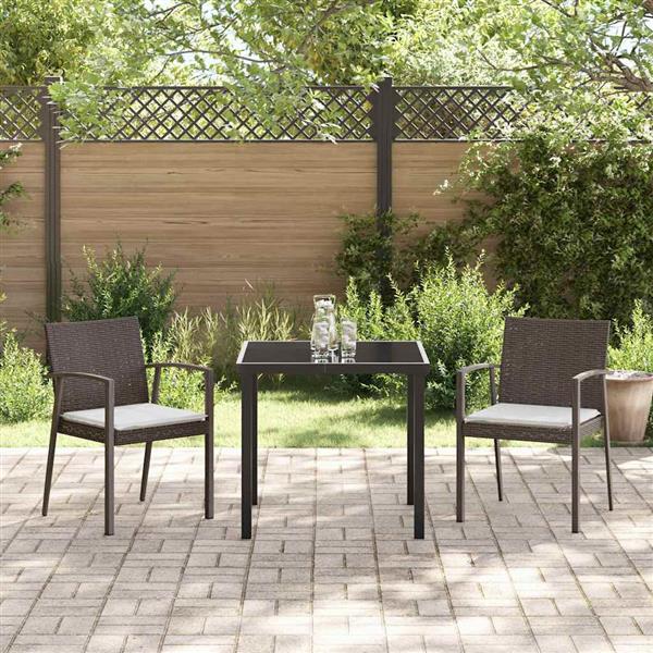 Grote foto vidaxl tuin eetset 3 pcs bruin poly riet tuin en terras tuinmeubelen