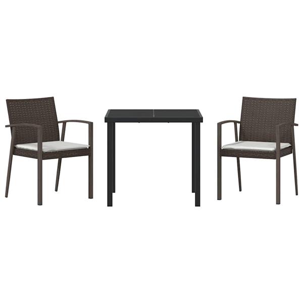 Grote foto vidaxl tuin eetset 3 pcs bruin poly riet tuin en terras tuinmeubelen
