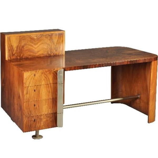 Grote foto wat een uitzonderlijk fraai art deco bureau ca 1920 in o.a. wortelnoten palissander en chroom no.3 antiek en kunst overige in antiek gebruiksvoorwerpen