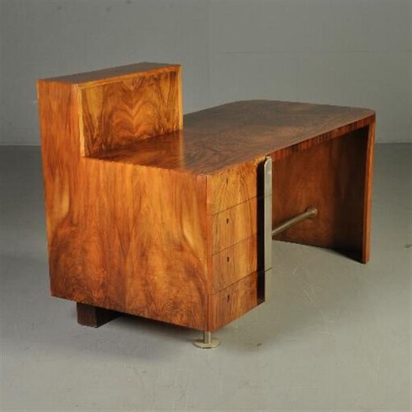 Grote foto wat een uitzonderlijk fraai art deco bureau ca 1920 in o.a. wortelnoten palissander en chroom no.3 antiek en kunst overige in antiek gebruiksvoorwerpen