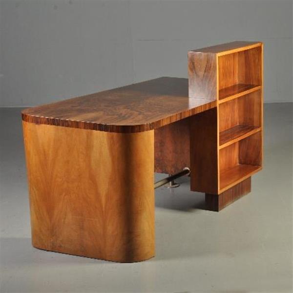 Grote foto wat een uitzonderlijk fraai art deco bureau ca 1920 in o.a. wortelnoten palissander en chroom no.3 antiek en kunst overige in antiek gebruiksvoorwerpen