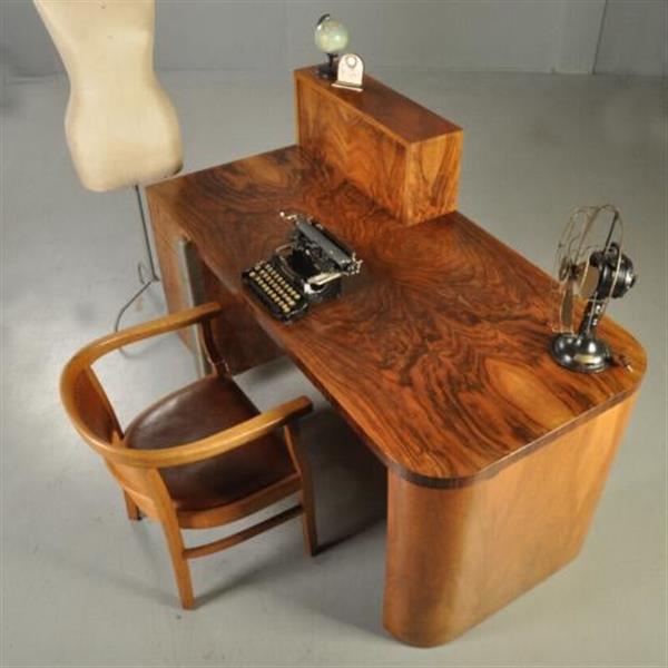 Grote foto wat een uitzonderlijk fraai art deco bureau ca 1920 in o.a. wortelnoten palissander en chroom no.3 antiek en kunst overige in antiek gebruiksvoorwerpen
