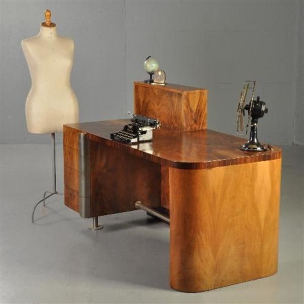 Grote foto wat een uitzonderlijk fraai art deco bureau ca 1920 in o.a. wortelnoten palissander en chroom no.3 antiek en kunst overige in antiek gebruiksvoorwerpen