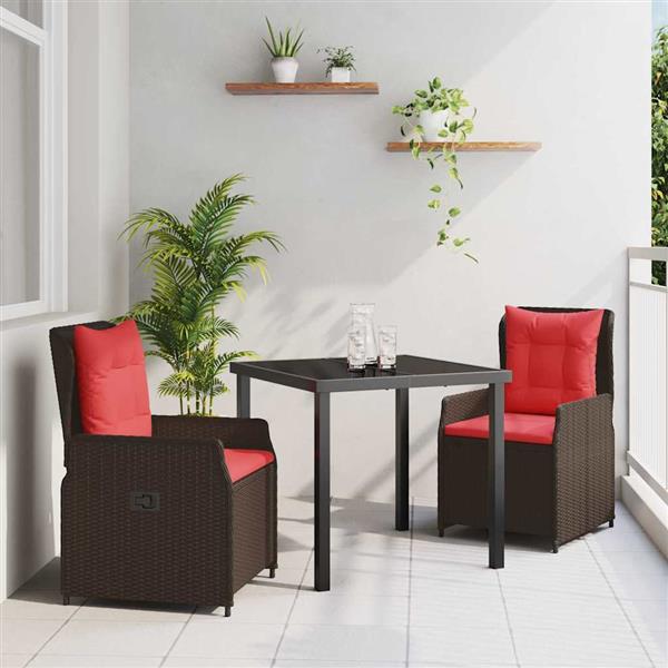 Grote foto vidaxl tuin eetset 3 pcs bruin poly riet tuin en terras tuinmeubelen