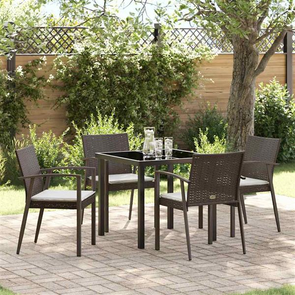 Grote foto vidaxl tuin eetset 5 pcs bruin poly riet tuin en terras tuinmeubelen