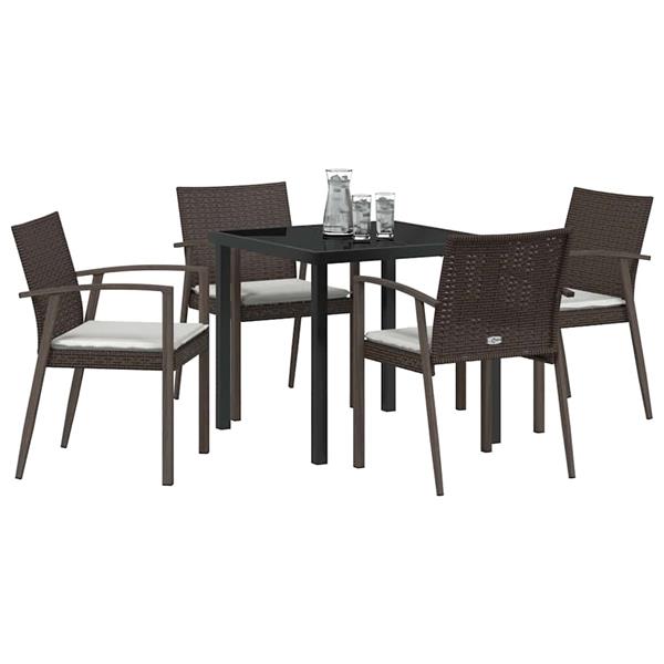 Grote foto vidaxl tuin eetset 5 pcs bruin poly riet tuin en terras tuinmeubelen