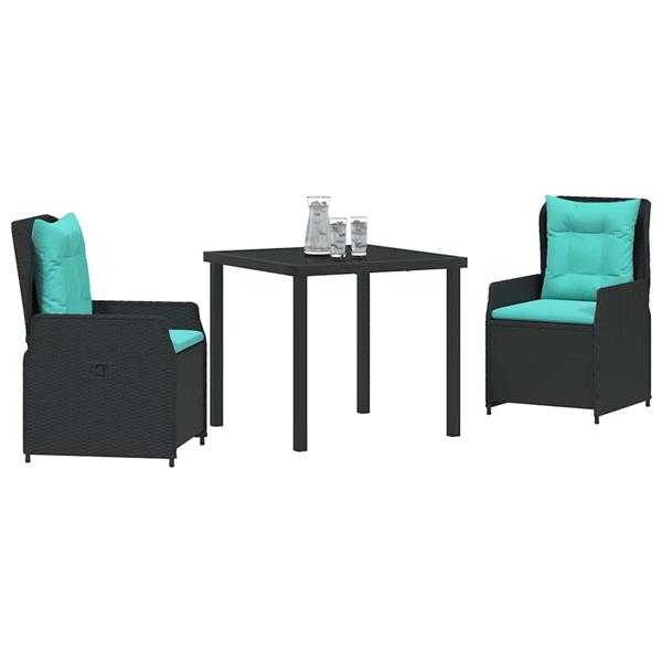 Grote foto vidaxl tuin eetset 3 pcs zwart poly riet tuin en terras tuinmeubelen