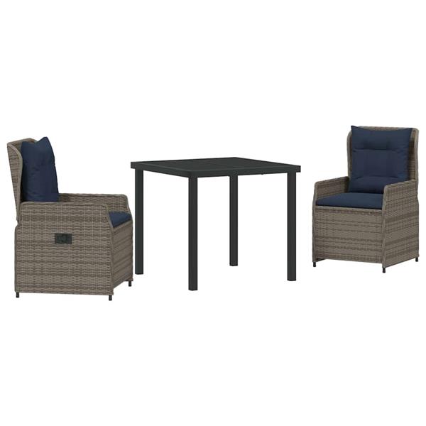 Grote foto vidaxl tuin eetset 3 pcs grijs poly riet tuin en terras tuinmeubelen