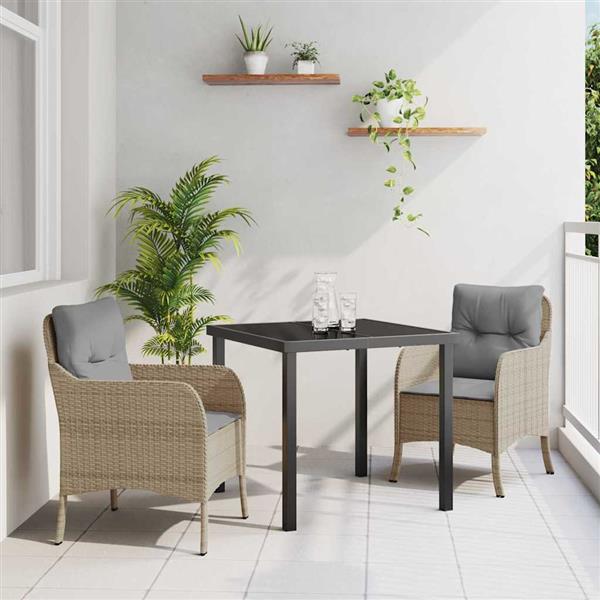 Grote foto vidaxl tuin eetset met kussen 3 pcs beige poly riet tuin en terras tuinmeubelen