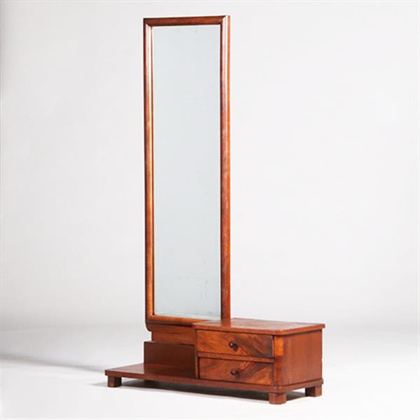 Grote foto strakke chique draaibare facet geslepen passpiegel halspiegel art deco in notenhout frame met 2 lad antiek en kunst spiegels