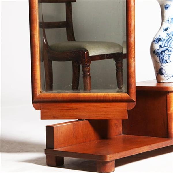 Grote foto strakke chique draaibare facet geslepen passpiegel halspiegel art deco in notenhout frame met 2 lad antiek en kunst spiegels