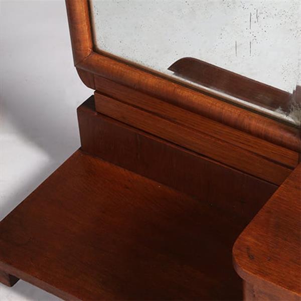 Grote foto strakke chique draaibare facet geslepen passpiegel halspiegel art deco in notenhout frame met 2 lad antiek en kunst spiegels
