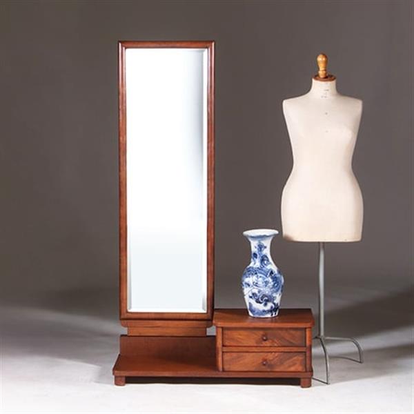 Grote foto strakke chique draaibare facet geslepen passpiegel halspiegel art deco in notenhout frame met 2 lad antiek en kunst spiegels