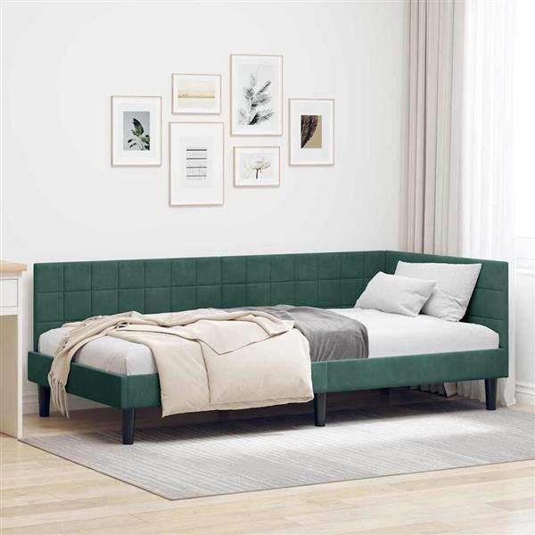 Grote foto vidaxl hoekbedframe met hoofdeinde donkergroen 100 x 200 cm fluweel antiek en kunst stoelen en banken