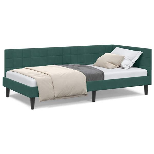 Grote foto vidaxl hoekbedframe met hoofdeinde donkergroen 100 x 200 cm fluweel antiek en kunst stoelen en banken