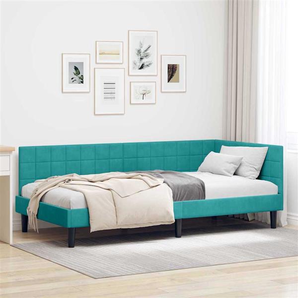 Grote foto vidaxl hoekbedframe met hoofdeinde turquoise 90 x 200 cm fluweel antiek en kunst stoelen en banken