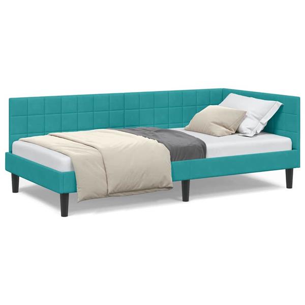 Grote foto vidaxl hoekbedframe met hoofdeinde turquoise 90 x 200 cm fluweel antiek en kunst stoelen en banken