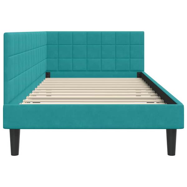 Grote foto vidaxl hoekbedframe met hoofdeinde turquoise 90 x 200 cm fluweel antiek en kunst stoelen en banken
