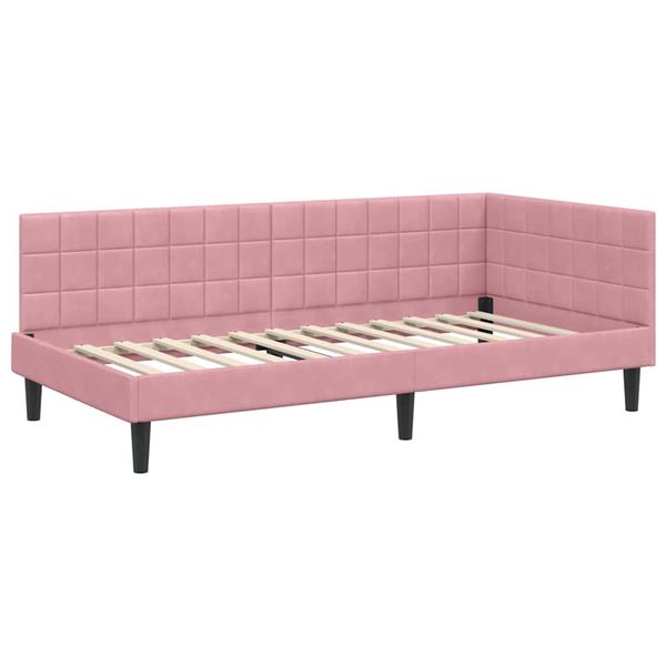 Grote foto vidaxl hoekbedframe met hoofdeinde roze 90 x 190 cm fluweel antiek en kunst stoelen en banken
