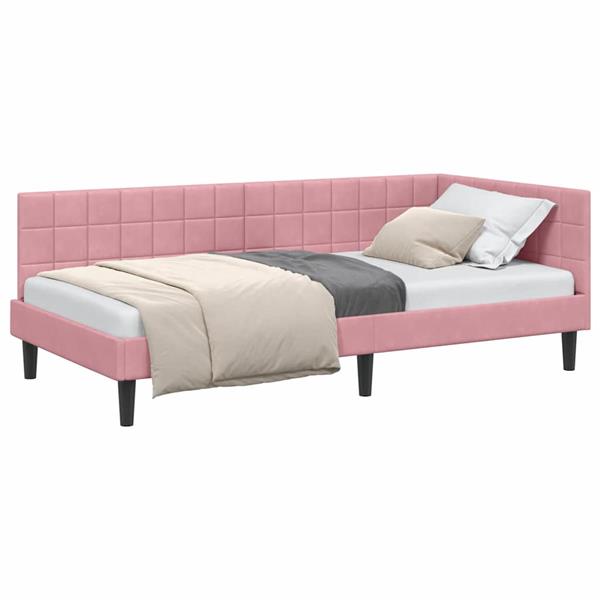 Grote foto vidaxl hoekbedframe met hoofdeinde roze 90 x 190 cm fluweel antiek en kunst stoelen en banken