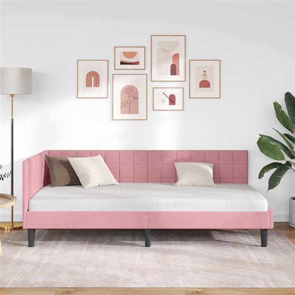 Grote foto vidaxl hoekbedframe met hoofdeinde roze 90 x 190 cm fluweel antiek en kunst stoelen en banken