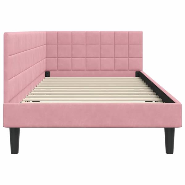 Grote foto vidaxl hoekbedframe met hoofdeinde roze 90 x 190 cm fluweel antiek en kunst stoelen en banken