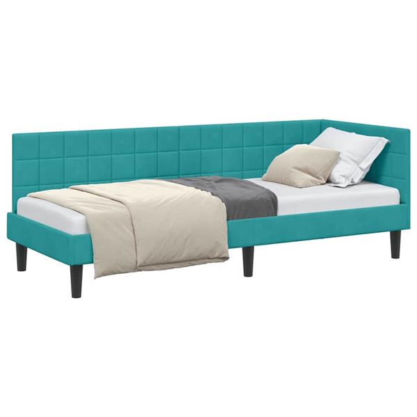 Grote foto vidaxl hoekbedframe met hoofdeinde turquoise 80 x 200 cm fluweel antiek en kunst stoelen en banken