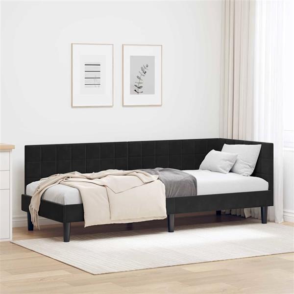 Grote foto vidaxl hoekbedframe met hoofdeinde zwart 80 x 200 cm fluweel antiek en kunst stoelen en banken