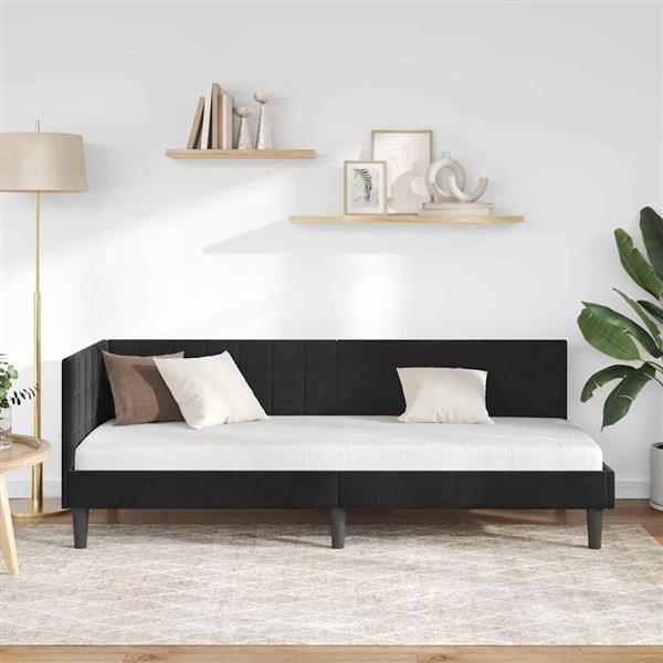 Grote foto vidaxl hoekbedframe met hoofdeinde zwart 80 x 200 cm fluweel antiek en kunst stoelen en banken
