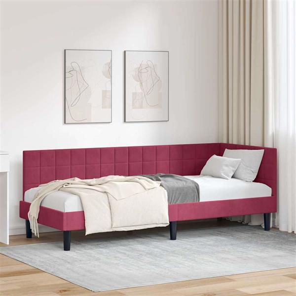 Grote foto vidaxl hoekbedframe met hoofdeinde wijnrood 80 x 200 cm fluweel antiek en kunst stoelen en banken