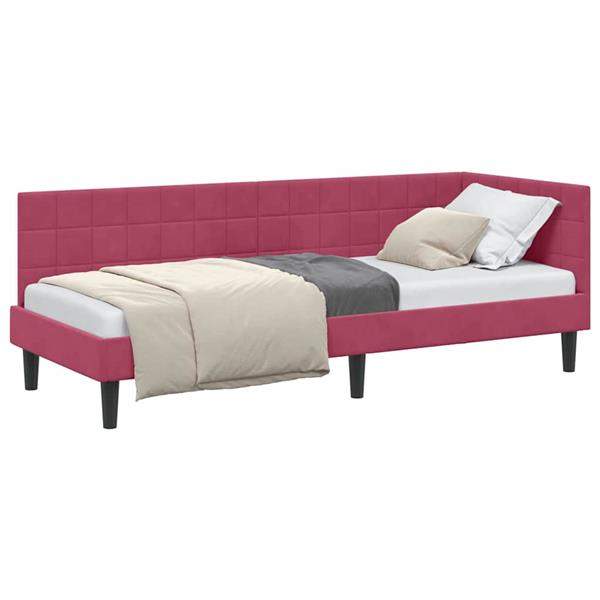 Grote foto vidaxl hoekbedframe met hoofdeinde wijnrood 80 x 200 cm fluweel antiek en kunst stoelen en banken
