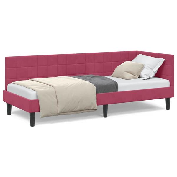 Grote foto vidaxl hoekbedframe met hoofdeinde wijnrood 80 x 200 cm fluweel antiek en kunst stoelen en banken