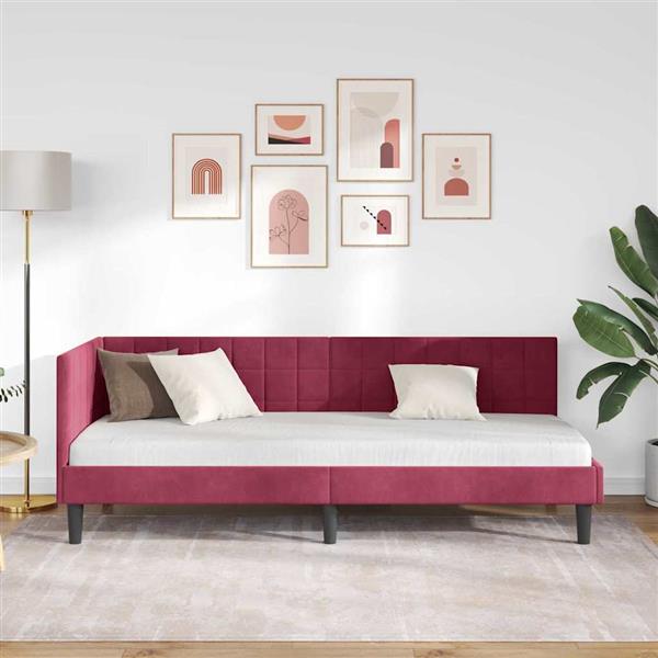 Grote foto vidaxl hoekbedframe met hoofdeinde wijnrood 80 x 200 cm fluweel antiek en kunst stoelen en banken