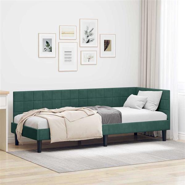 Grote foto vidaxl hoekbedframe met hoofdeinde donkergroen 80 x 200 cm fluweel antiek en kunst stoelen en banken
