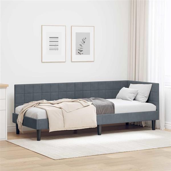 Grote foto vidaxl hoekbedframe met hoofdeinde donkergrijs 80 x 200 cm fluweel antiek en kunst stoelen en banken