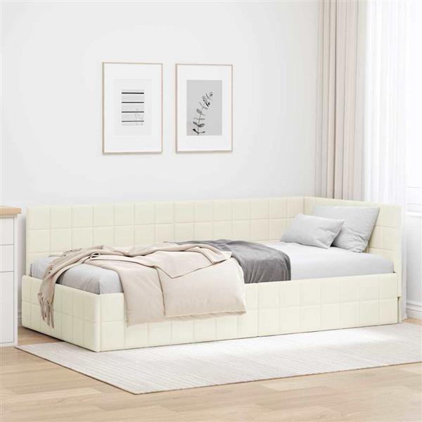 Grote foto vidaxl hoekbedframe met hoofdeinde cr me 90 x 200 cm fluweel antiek en kunst stoelen en banken