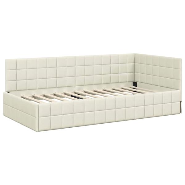 Grote foto vidaxl hoekbedframe met hoofdeinde cr me 90 x 200 cm fluweel antiek en kunst stoelen en banken