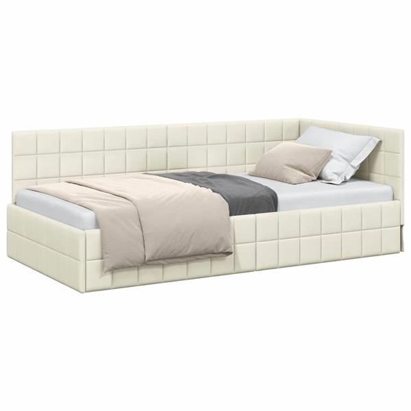 Grote foto vidaxl hoekbedframe met hoofdeinde cr me 90 x 200 cm fluweel antiek en kunst stoelen en banken