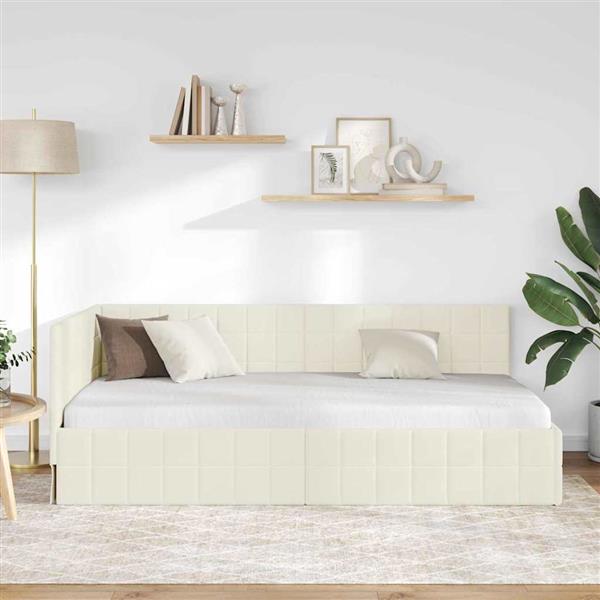 Grote foto vidaxl hoekbedframe met hoofdeinde cr me 90 x 200 cm fluweel antiek en kunst stoelen en banken