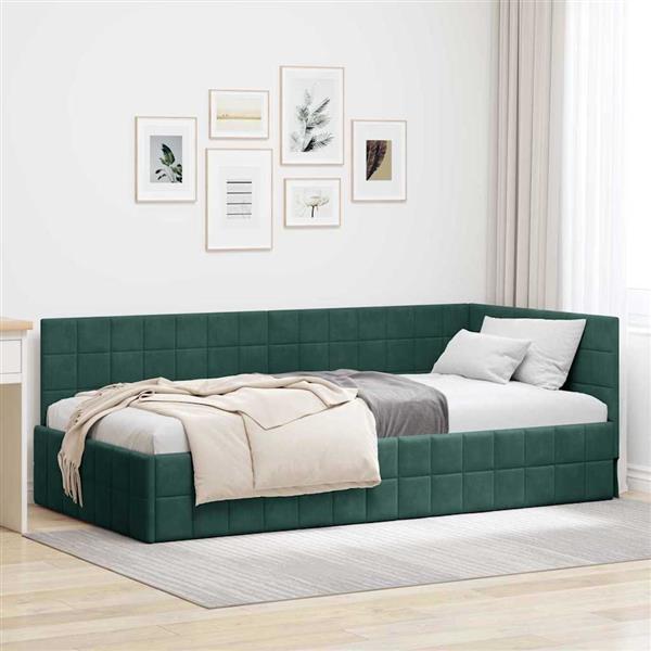 Grote foto vidaxl hoekbedframe met hoofdeinde donkergroen 90 x 200 cm fluweel antiek en kunst stoelen en banken
