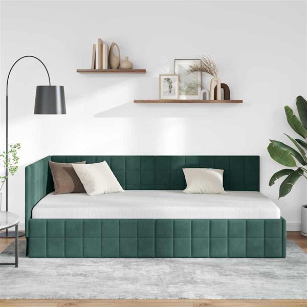 Grote foto vidaxl hoekbedframe met hoofdeinde donkergroen 90 x 200 cm fluweel antiek en kunst stoelen en banken
