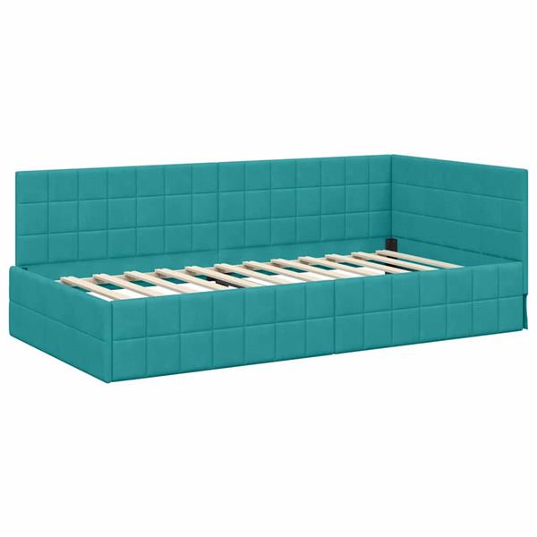 Grote foto vidaxl hoekbedframe met hoofdeinde turquoise 90 x 190 cm fluweel antiek en kunst stoelen en banken