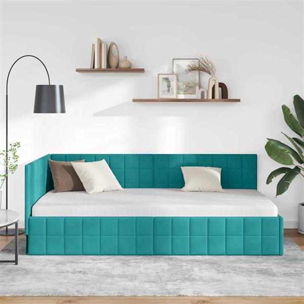 Grote foto vidaxl hoekbedframe met hoofdeinde turquoise 90 x 190 cm fluweel antiek en kunst stoelen en banken