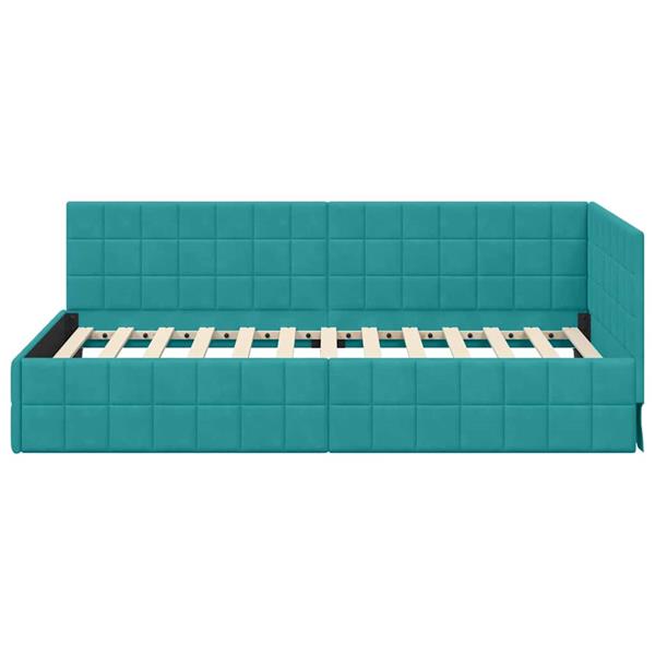Grote foto vidaxl hoekbedframe met hoofdeinde turquoise 90 x 190 cm fluweel antiek en kunst stoelen en banken