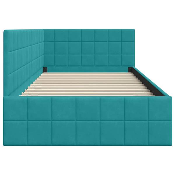 Grote foto vidaxl hoekbedframe met hoofdeinde turquoise 90 x 190 cm fluweel antiek en kunst stoelen en banken