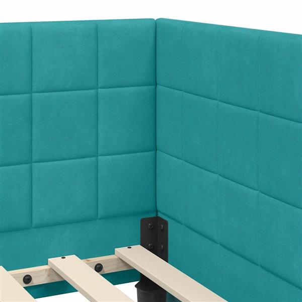 Grote foto vidaxl hoekbedframe met hoofdeinde turquoise 90 x 190 cm fluweel antiek en kunst stoelen en banken