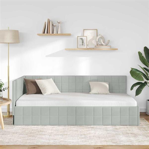 Grote foto vidaxl hoekbedframe met hoofdeinde lichtgrijs 90 x 190 cm fluweel antiek en kunst stoelen en banken