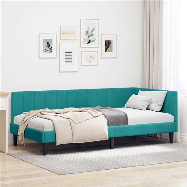 Grote foto vidaxl hoekbedframe met hoofdeinde turquoise 100 x 200 cm fluweel antiek en kunst stoelen en banken